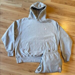 Champion Gray Hoodie & Jogger Set – Cozy Classic Logo Lounge